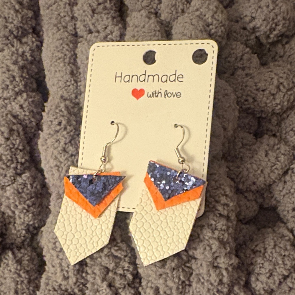 Handmade Small Dangle Navy, Orange, & White Earrings.